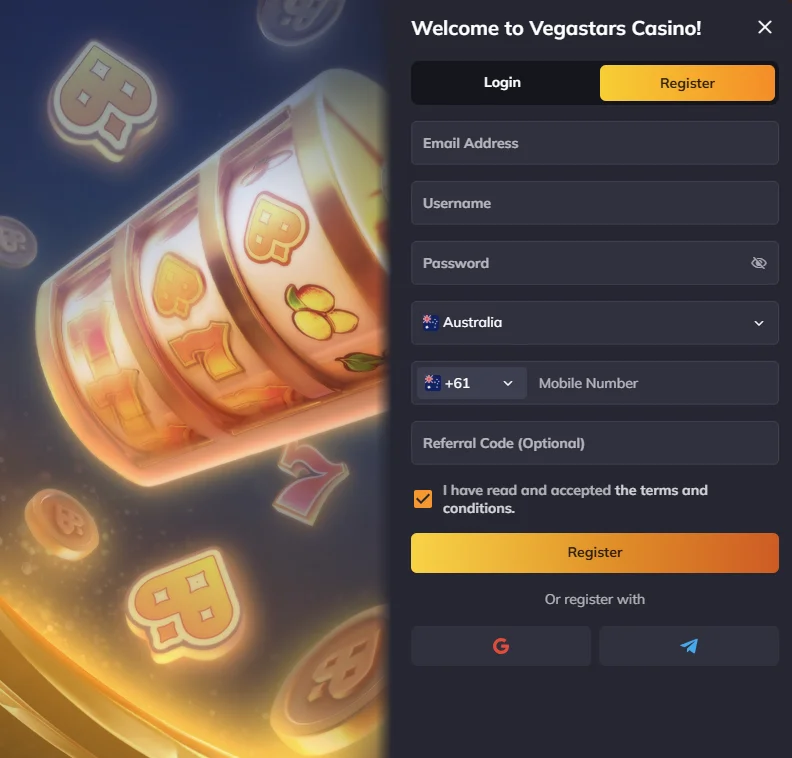 Vegastars Casino Register